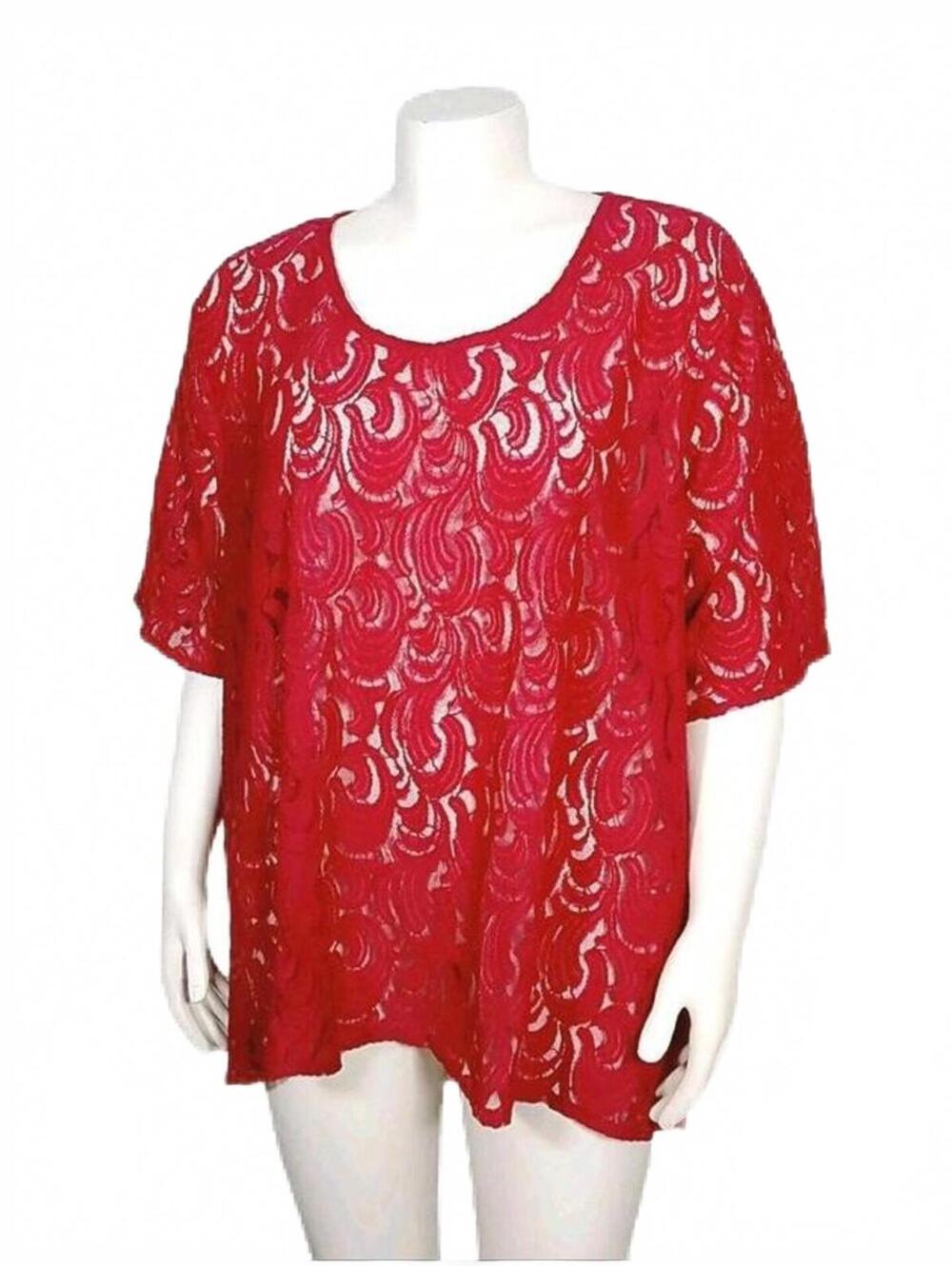 Catherines Womens Size 3X Red Lace Chiffon High Low Blouse Top Party 26/28